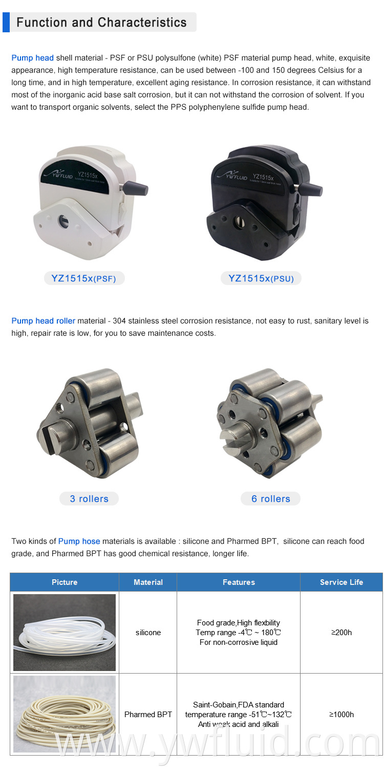YWfluid automatic tubing retention Pump head peristaltic pump suitable for various sizes of tubing